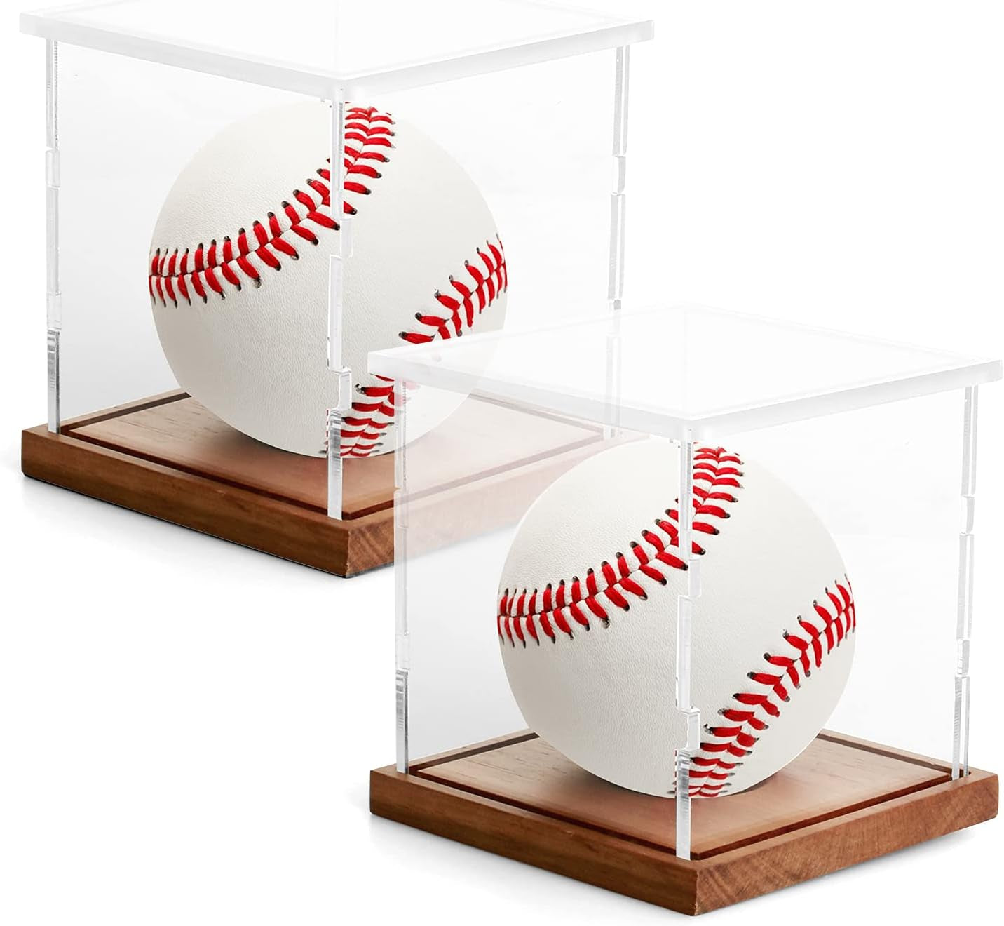 Display Case for Baseballs Clear Acrylic Display Stand Holder UV Protection Dust-Proof Memorabilia Display Case (2 Baseball Cases)