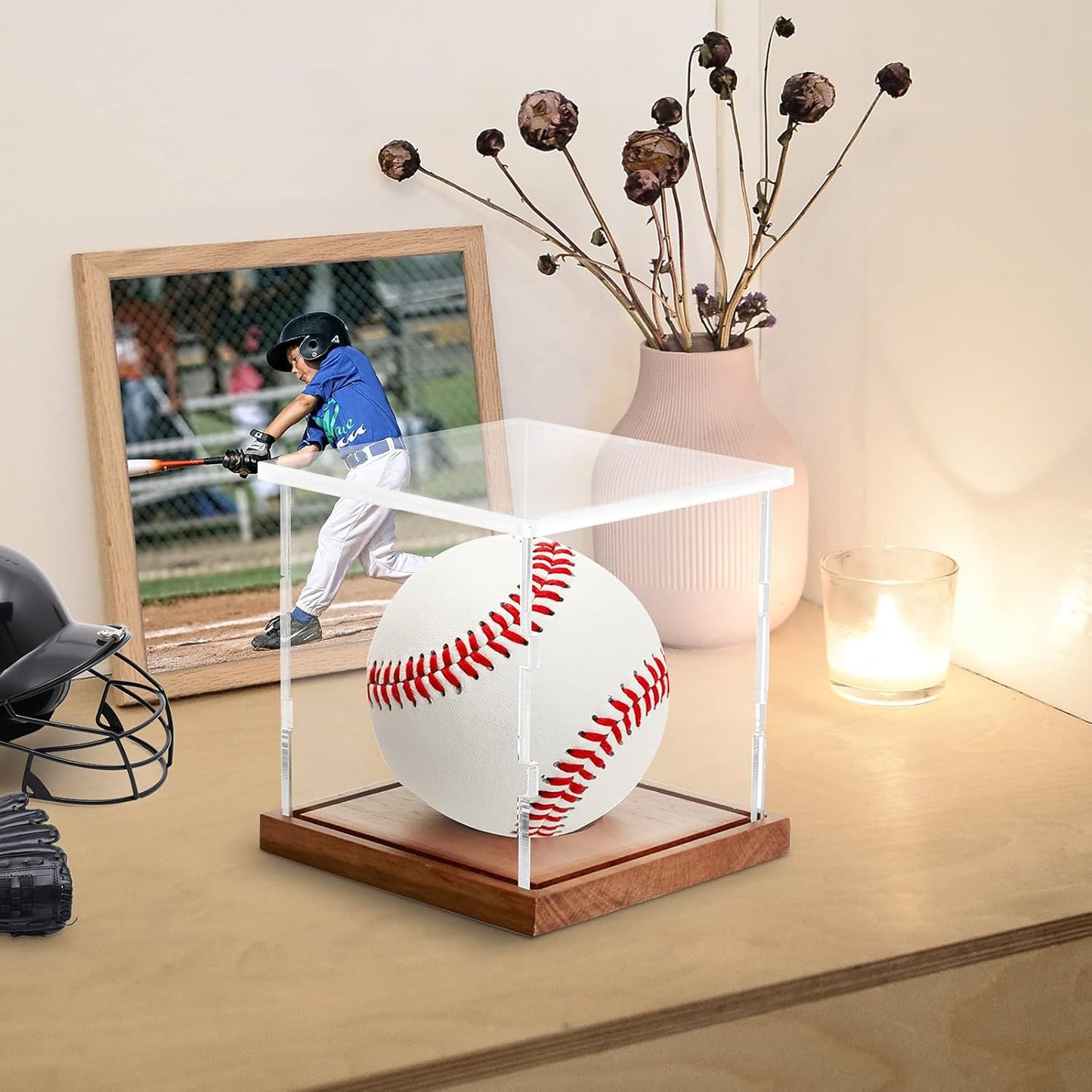 Display Case for Baseballs Clear Acrylic Display Stand Holder UV Protection Dust-Proof Memorabilia Display Case (2 Baseball Cases)